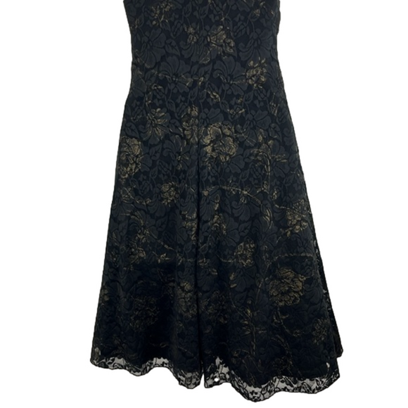 Le Chateau Black and Gold Lace Midi Dress - Picture 7 of 11